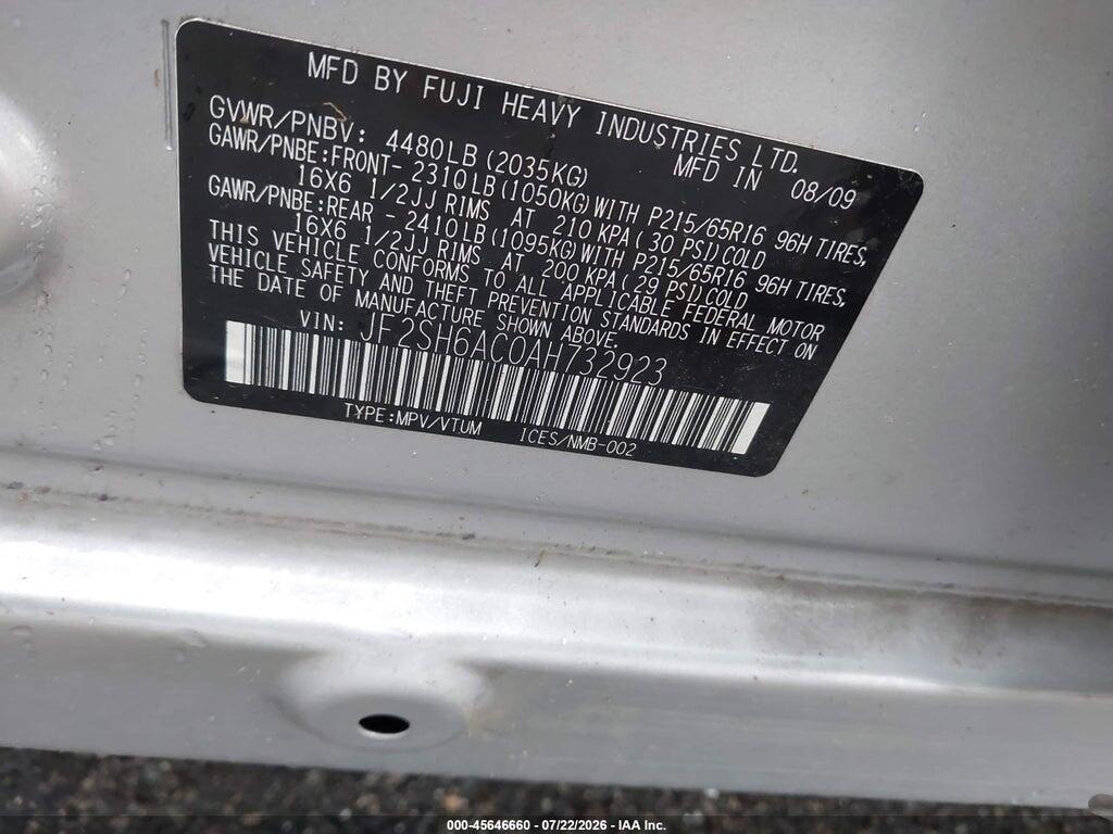 JF2SH6AC0AH732923 2010 SUBARU FORESTER photo no. 9