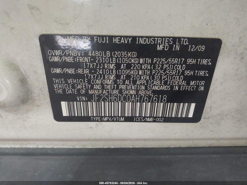 JF2SH6DC0AH767618 2010 SUBARU FORESTER photo no. 9