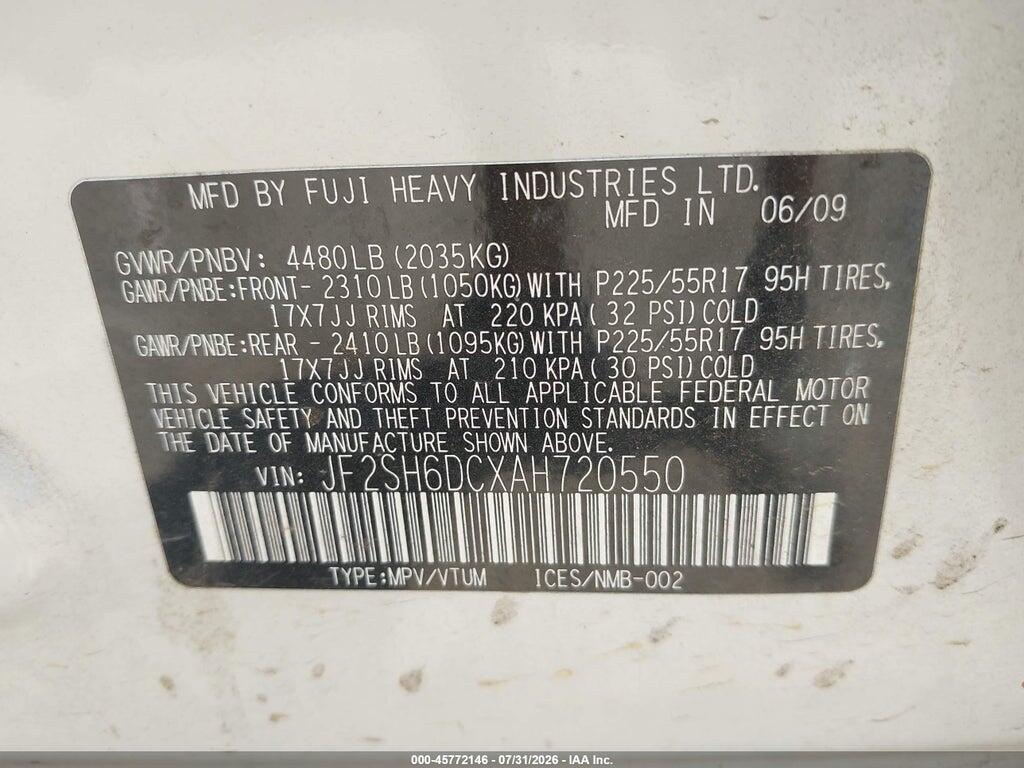 JF2SH6DCXAH720550 2010 SUBARU FORESTER photo no. 9