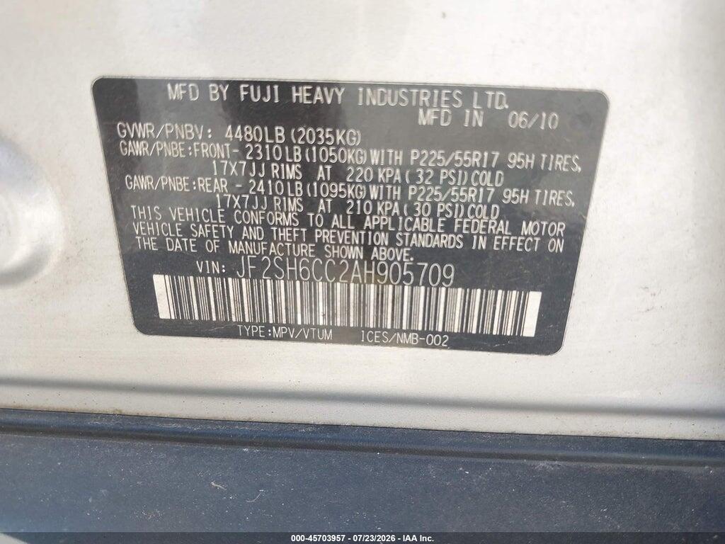 JF2SH6CC2AH905709 2010 SUBARU FORESTER photo no. 9