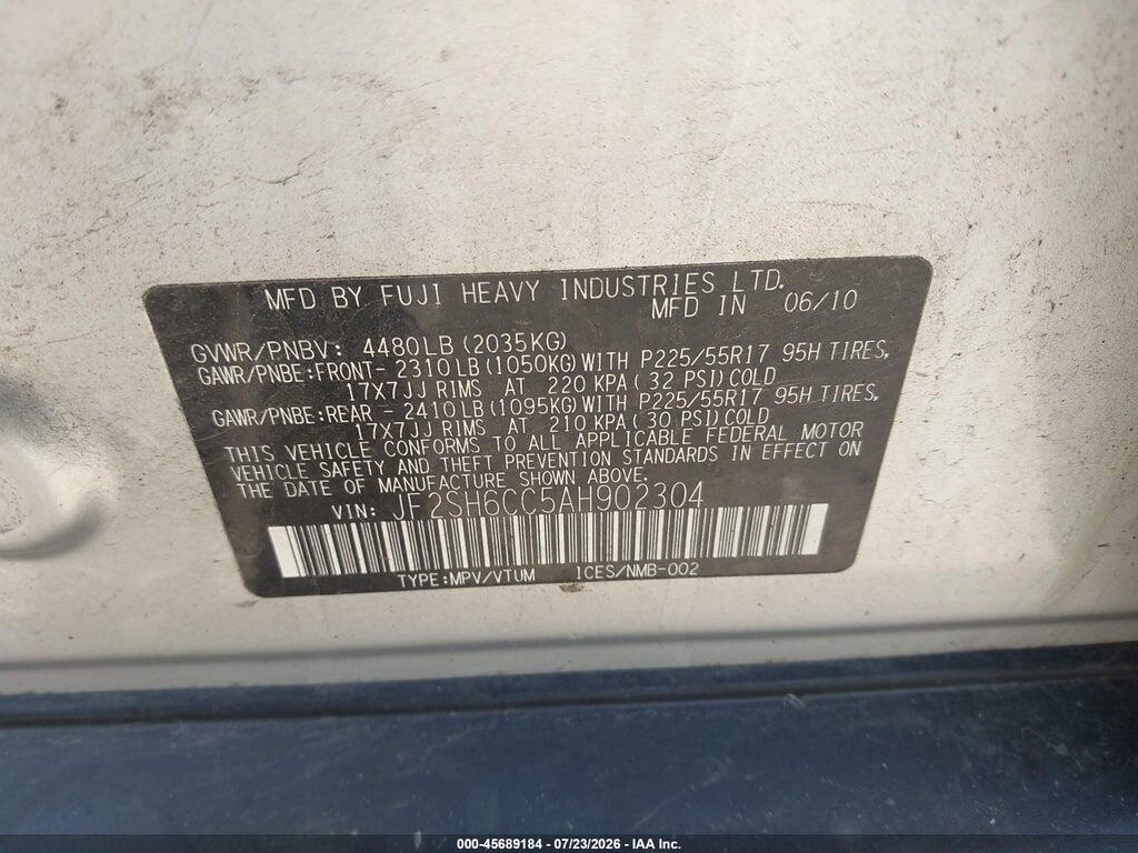 JF2SH6CC5AH902304 2010 SUBARU FORESTER photo no. 9