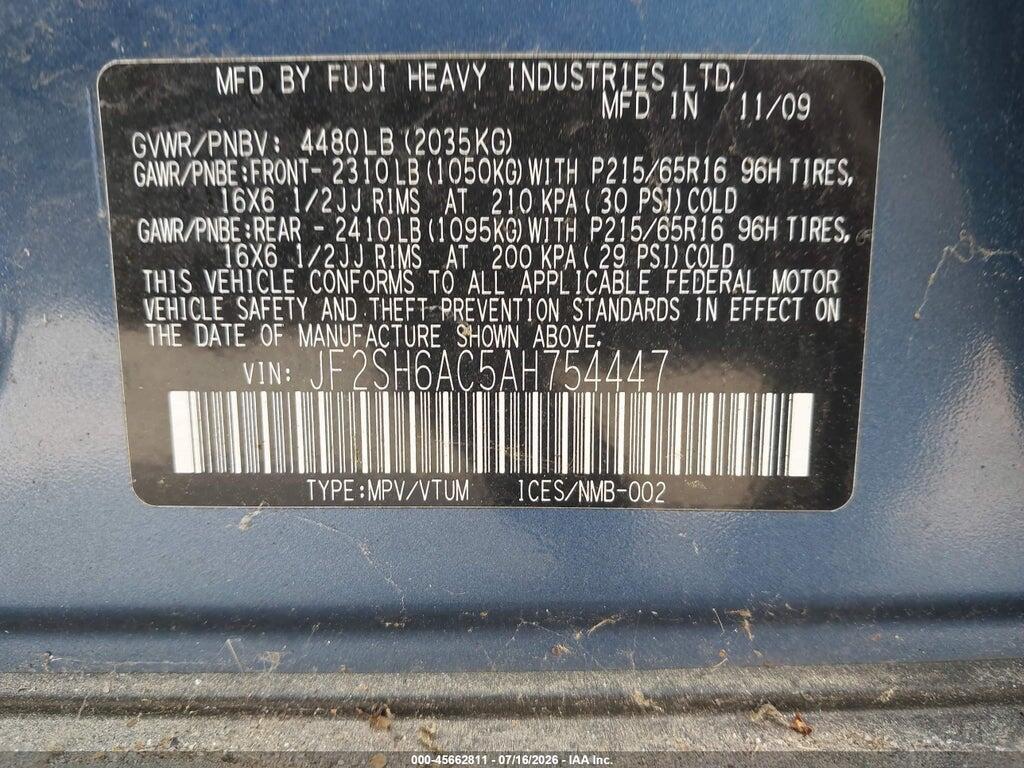 JF2SH6AC5AH754447 2010 SUBARU FORESTER photo no. 9