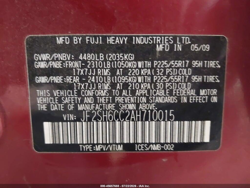 JF2SH6CC2AH710015 2010 SUBARU FORESTER photo no. 9