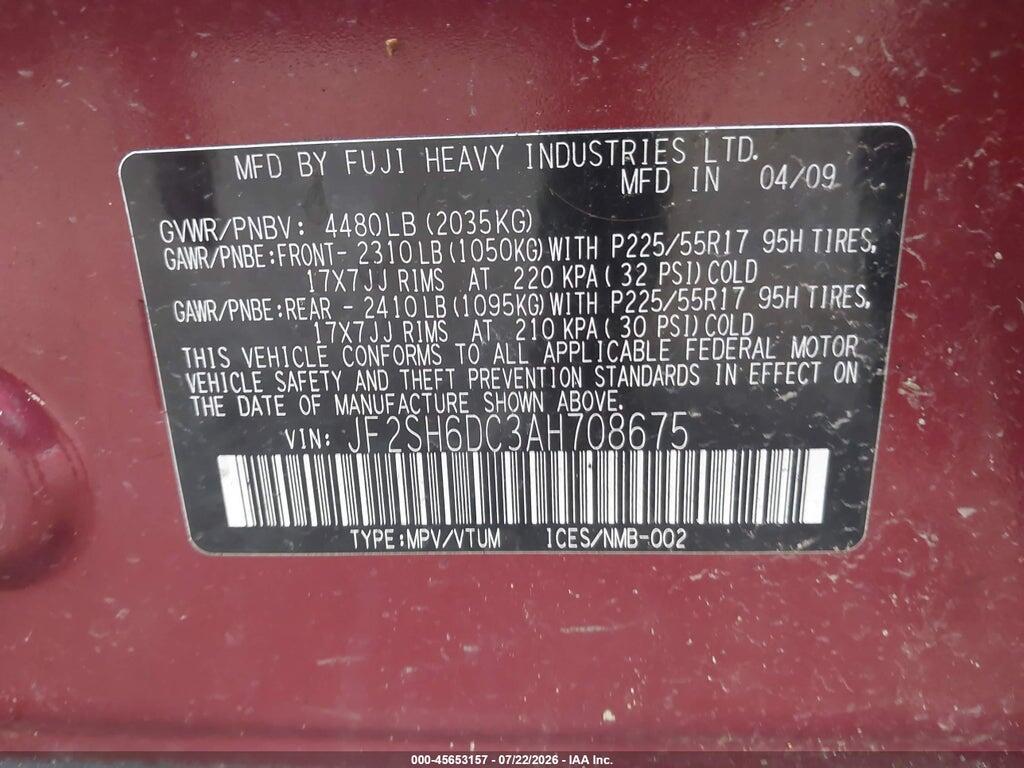 JF2SH6DC3AH708675 2010 SUBARU FORESTER photo no. 9