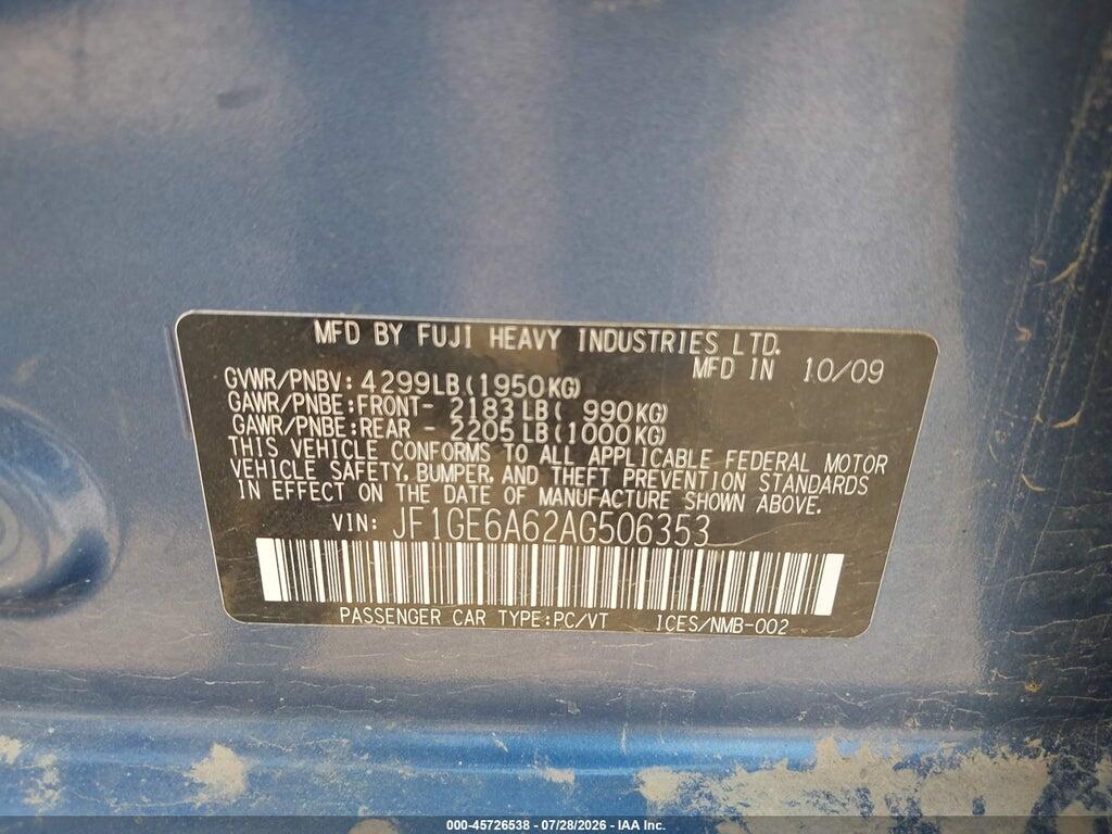 JF1GE6A62AG506353 2010 SUBARU IMPREZA photo no. 9