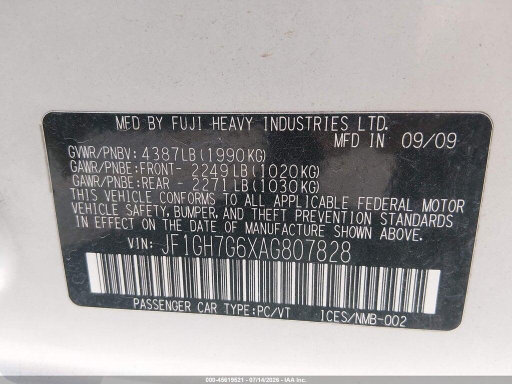 JF1GH7G6XAG807828 2010 SUBARU IMPREZA photo no. 9