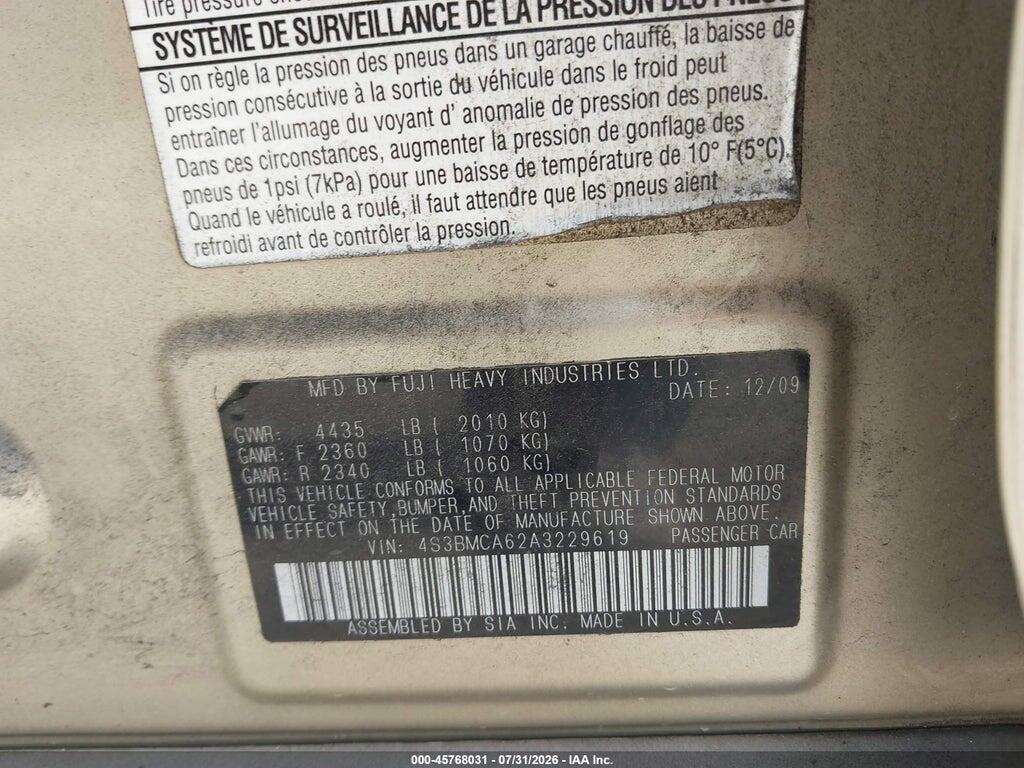 4S3BMCA62A3229619 2010 SUBARU LEGACY photo no. 9