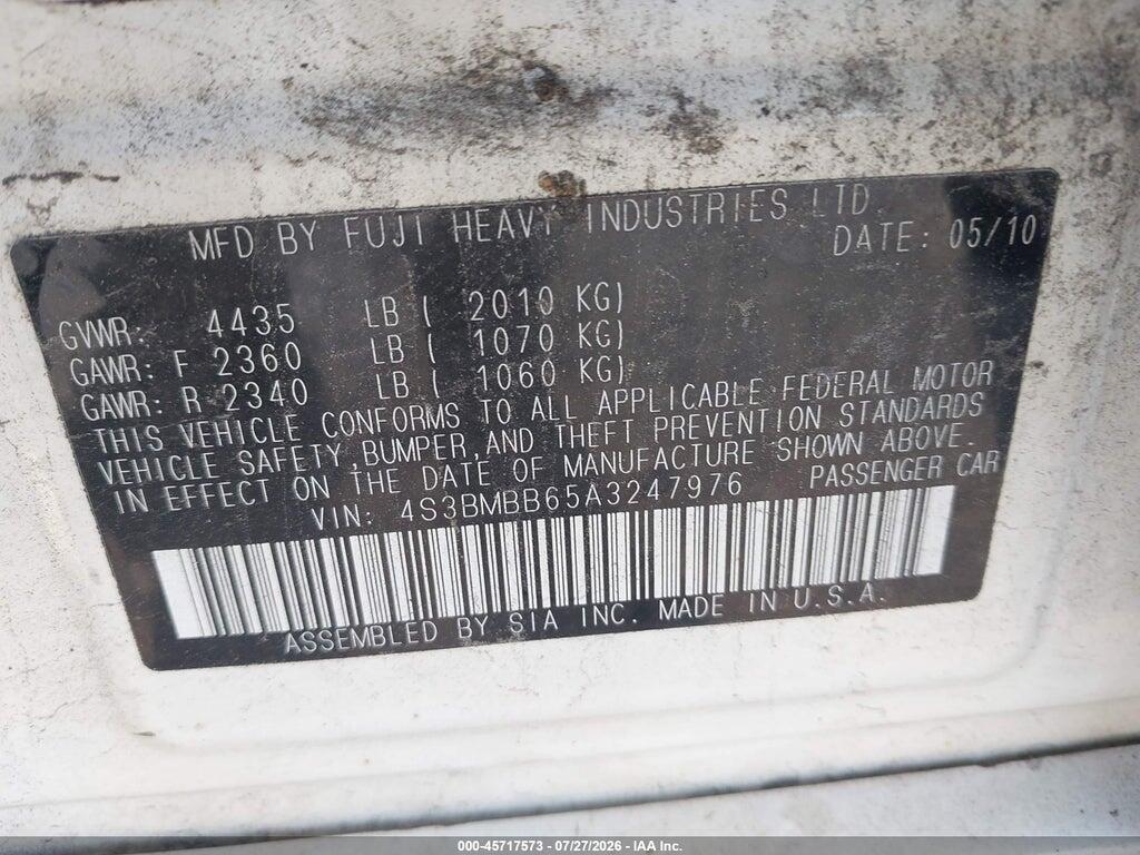 4S3BMBB65A3247976 2010 SUBARU LEGACY photo no. 9