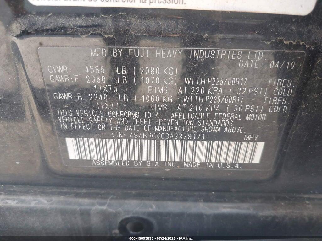 4S4BRCKC3A3378171 2010 SUBARU OUTBACK photo no. 9