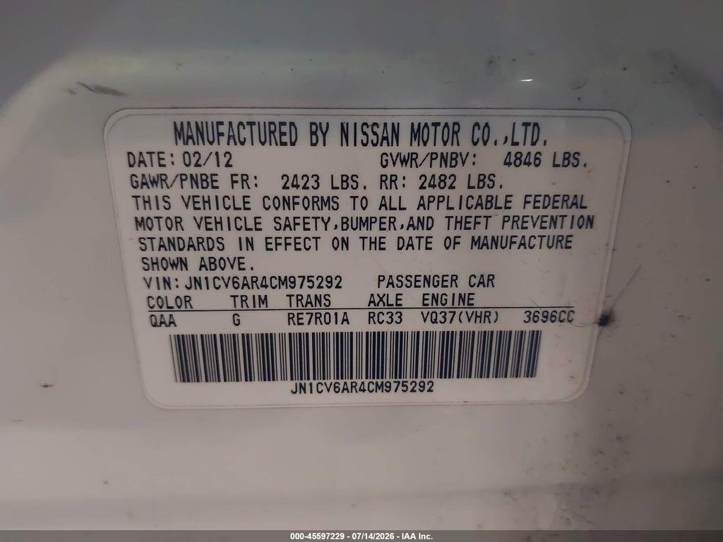 JN1CV6AR4CM975292 2012 INFINITI G37X photo no. 9