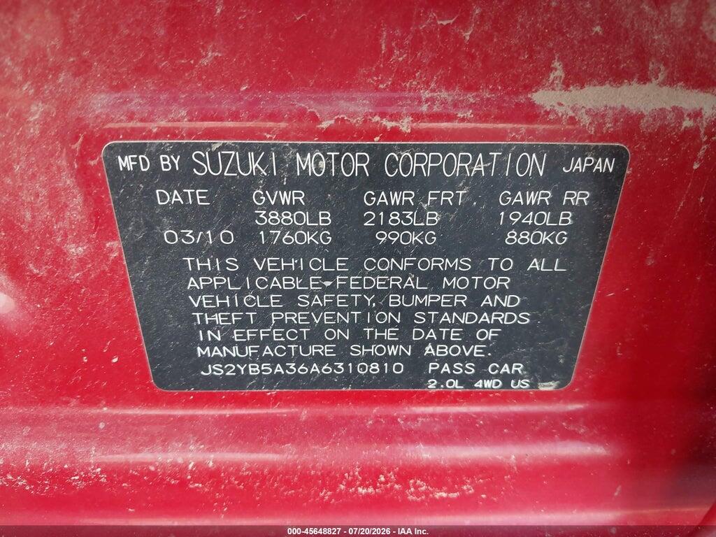 JS2YB5A36A6310810 2010 SUZUKI SX4 photo no. 9