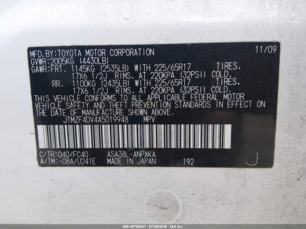 JTMZF4DV4A5019948 2010 TOYOTA RAV4 photo no. 9