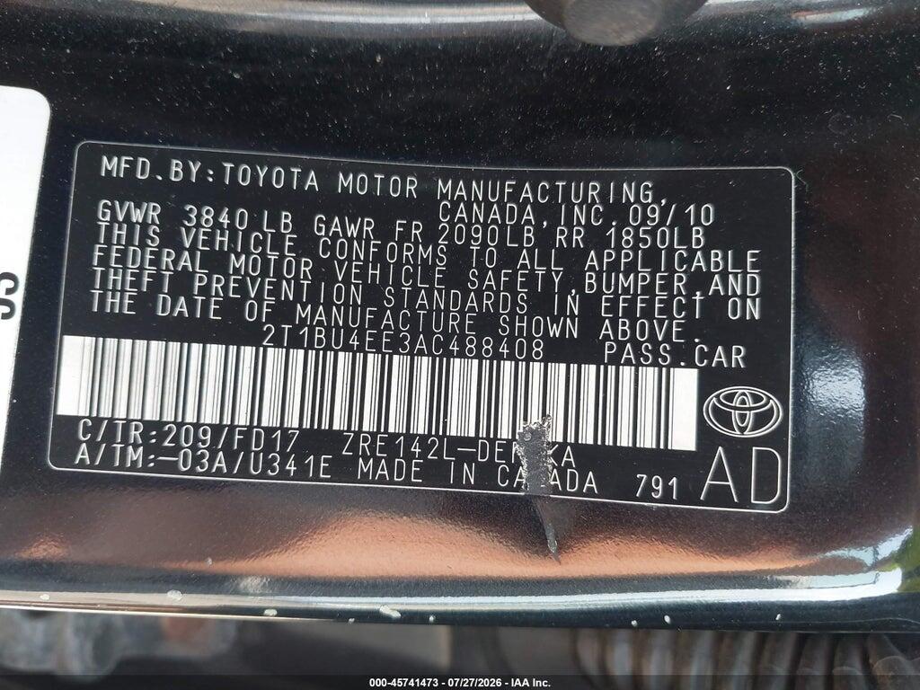 2T1BU4EE3AC488408 2010 TOYOTA COROLLA photo no. 9