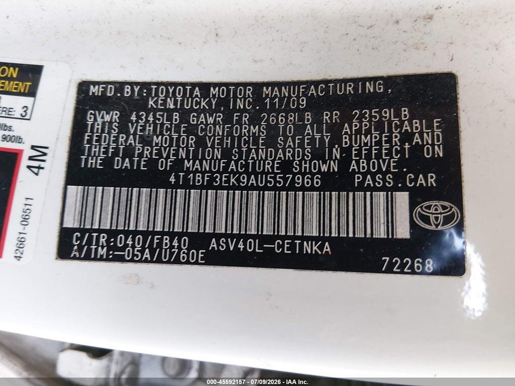 4T1BF3EK9AU557966 2010 TOYOTA CAMRY photo no. 9