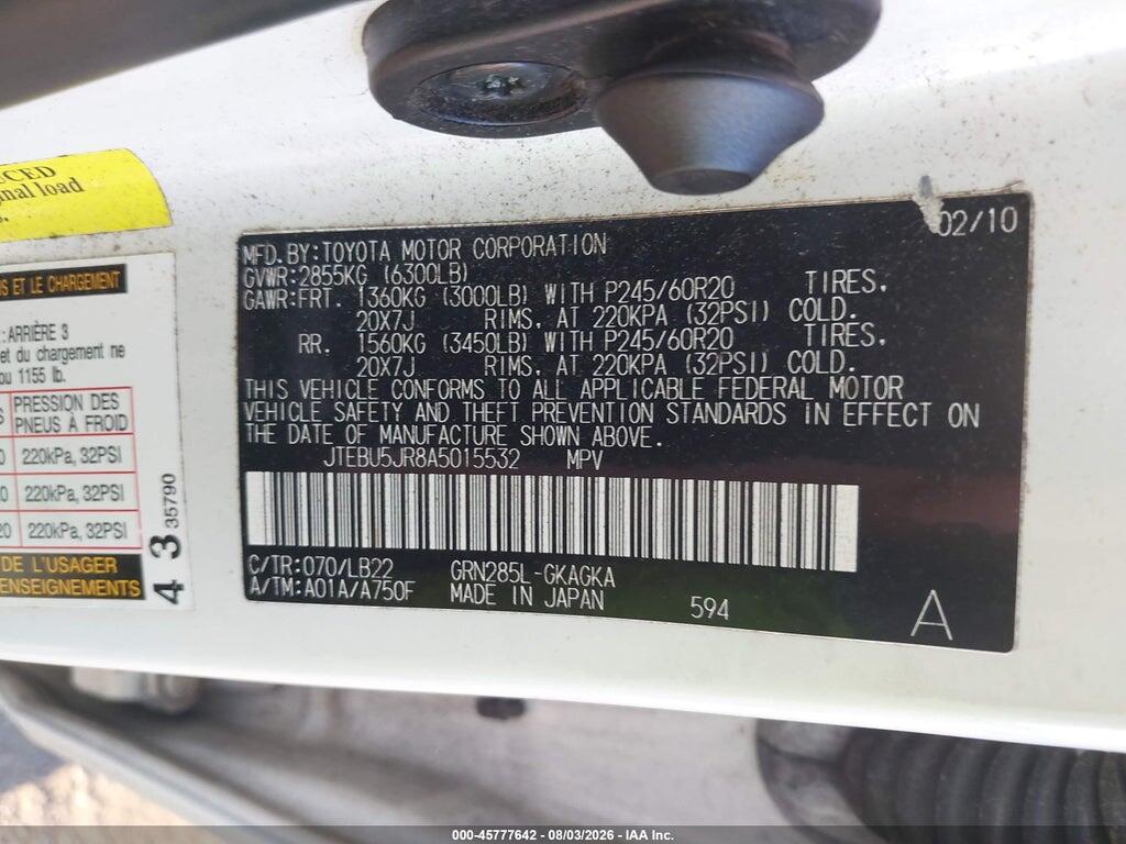 JTEBU5JR8A5015532 2010 TOYOTA 4RUNNER photo no. 9