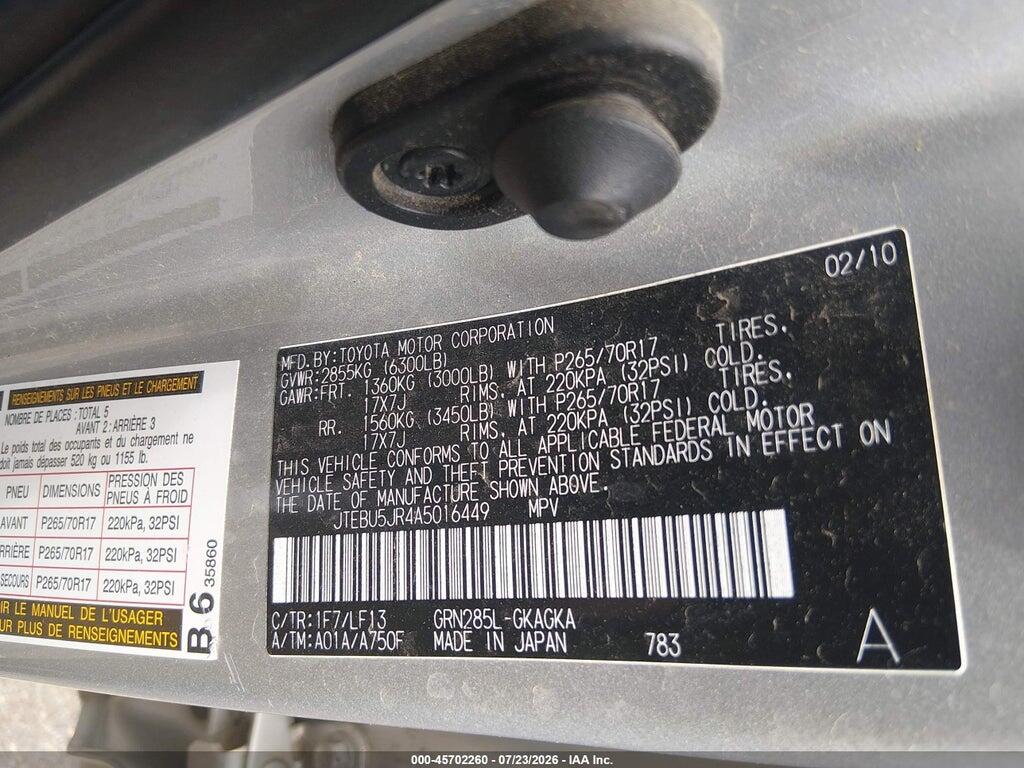 JTEBU5JR4A5016449 2010 TOYOTA 4RUNNER photo no. 9