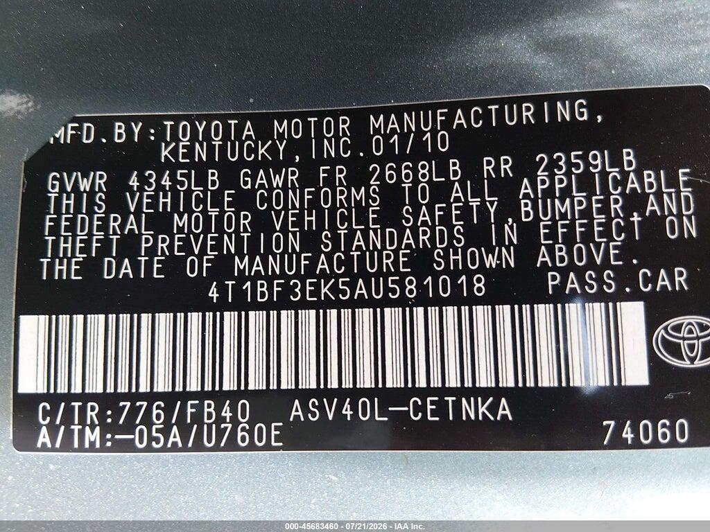 4T1BF3EK5AU581018 2010 TOYOTA CAMRY photo no. 9