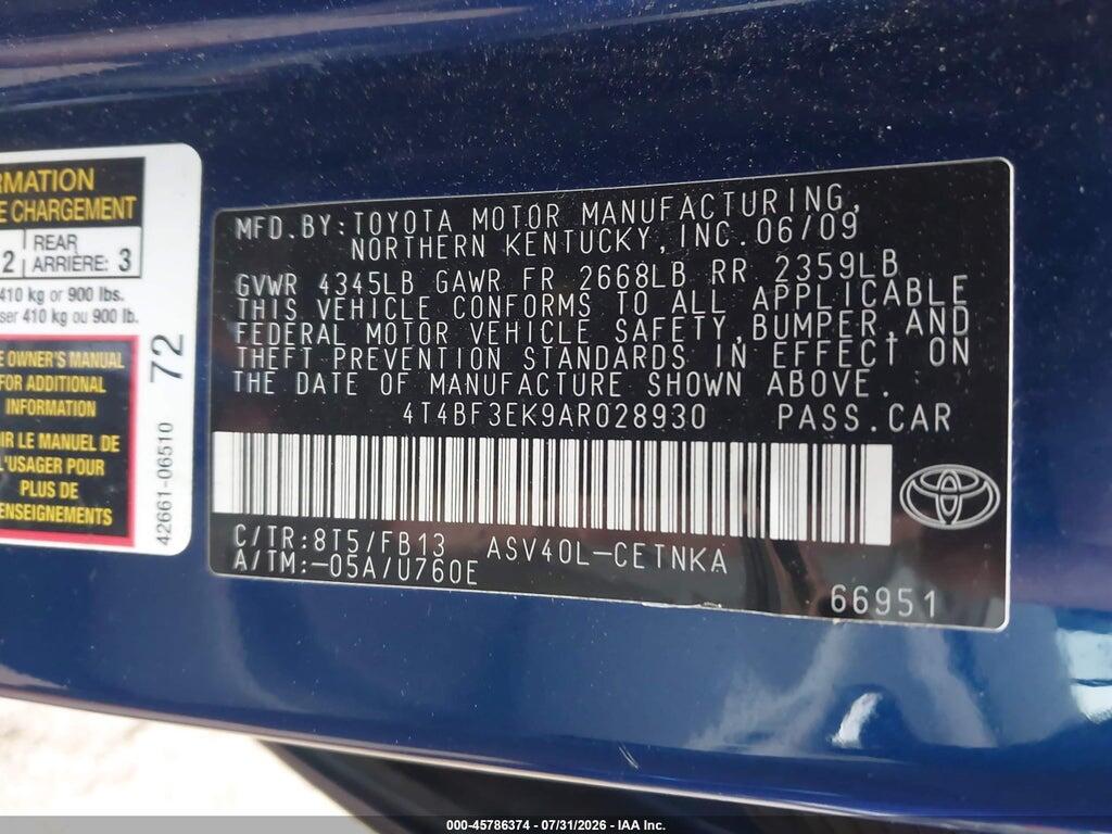 4T4BF3EK9AR028930 2010 TOYOTA CAMRY photo no. 9