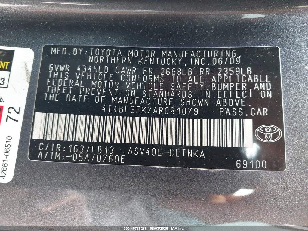 4T4BF3EK7AR031079 2010 TOYOTA CAMRY photo no. 9