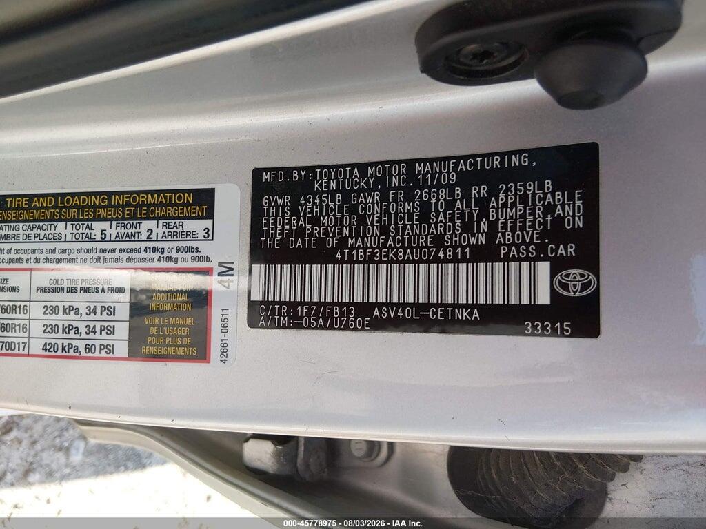 4T1BF3EK8AU074811 2010 TOYOTA CAMRY photo no. 9
