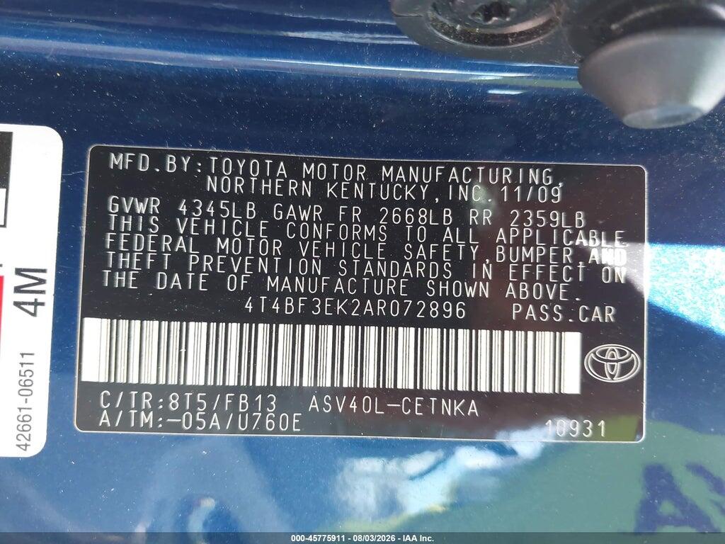 4T4BF3EK2AR072896 2010 TOYOTA CAMRY photo no. 9