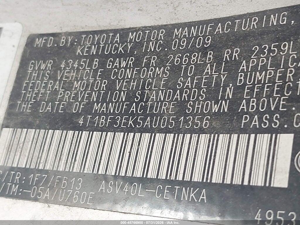 4T1BF3EK5AU051356 2010 TOYOTA CAMRY photo no. 9