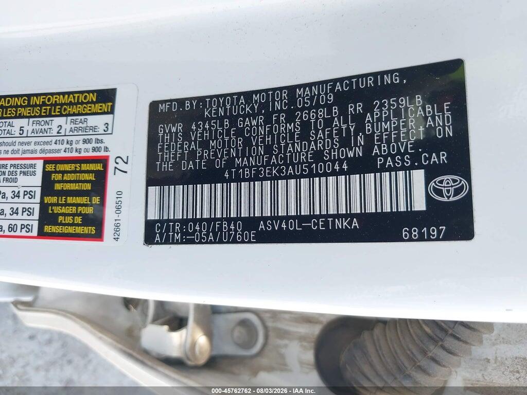 4T1BF3EK3AU510044 2010 TOYOTA CAMRY photo no. 9