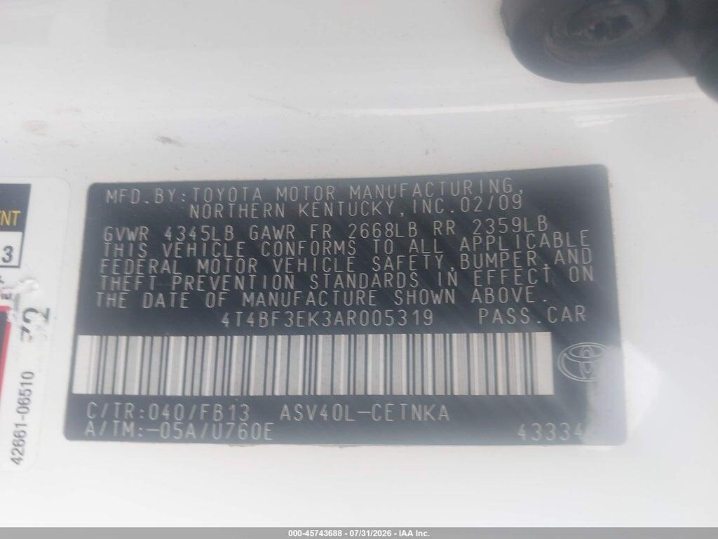 4T4BF3EK3AR005319 2010 TOYOTA CAMRY photo no. 9