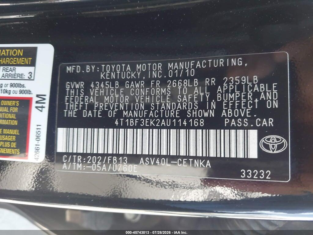 4T1BF3EK2AU114168 2010 TOYOTA CAMRY photo no. 9