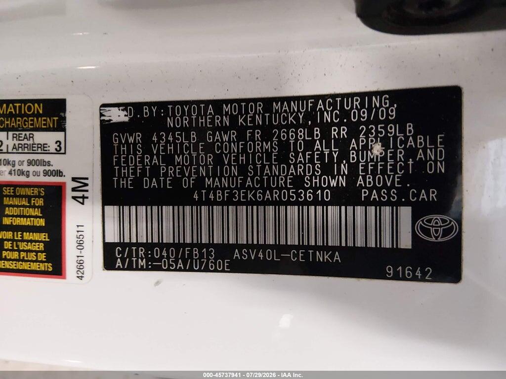 4T4BF3EK6AR053610 2010 TOYOTA CAMRY photo no. 9