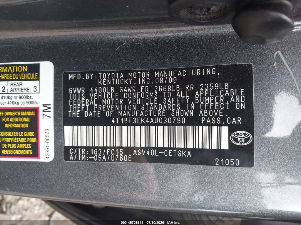 4T1BF3EK4AU030790 2010 TOYOTA CAMRY photo no. 9