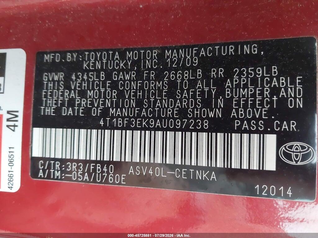 4T1BF3EK9AU097238 2010 TOYOTA CAMRY photo no. 9