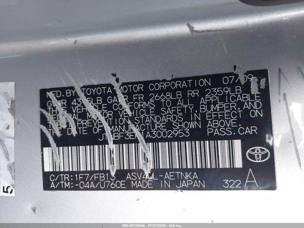 JTNBF3EK1A3002953 2010 TOYOTA CAMRY photo no. 9