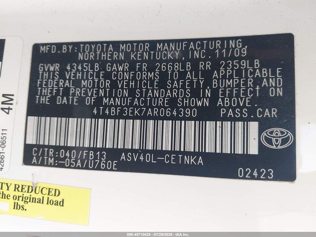 4T4BF3EK7AR064390 2010 TOYOTA CAMRY photo no. 9