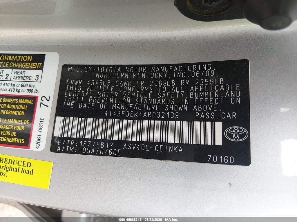 4T4BF3EK4AR032139 2010 TOYOTA CAMRY photo no. 9