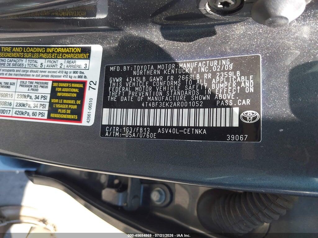 4T4BF3EK2AR001052 2010 TOYOTA CAMRY photo no. 9