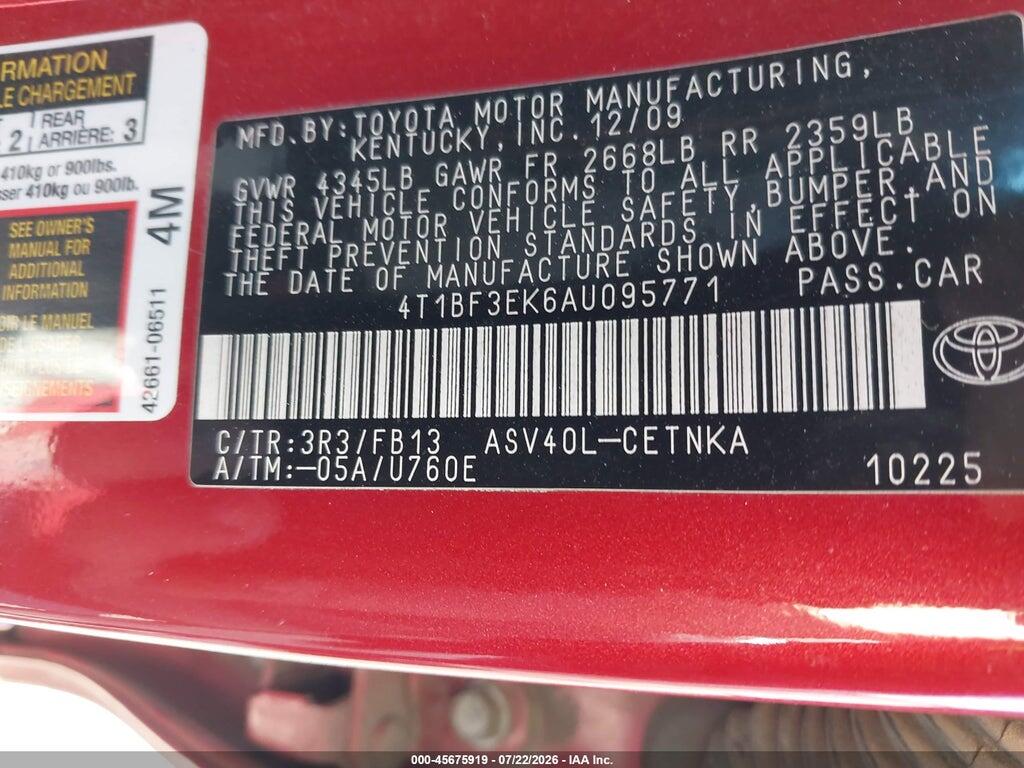 4T1BF3EK6AU095771 2010 TOYOTA CAMRY photo no. 9