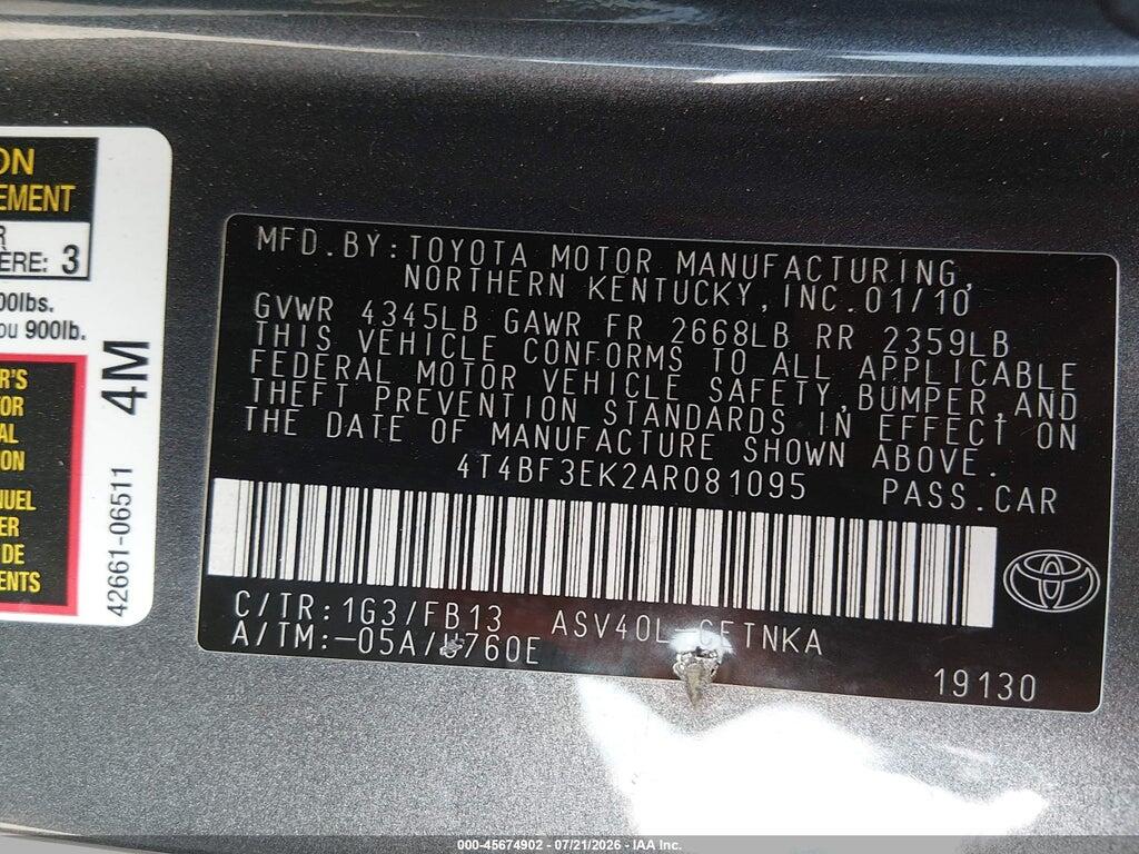 4T4BF3EK2AR081095 2010 TOYOTA CAMRY photo no. 9