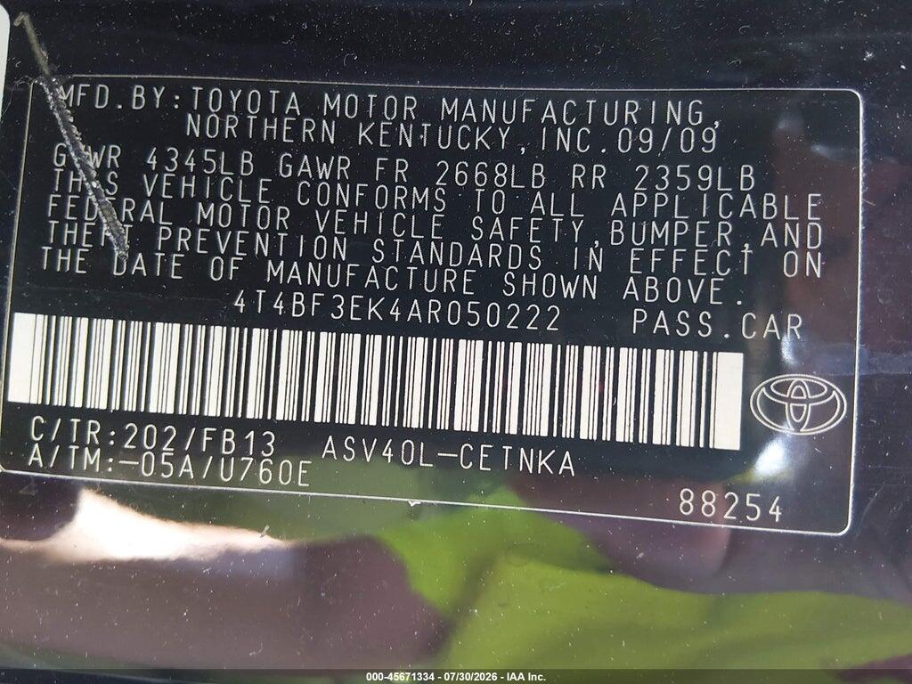 4T4BF3EK4AR050222 2010 TOYOTA CAMRY photo no. 9