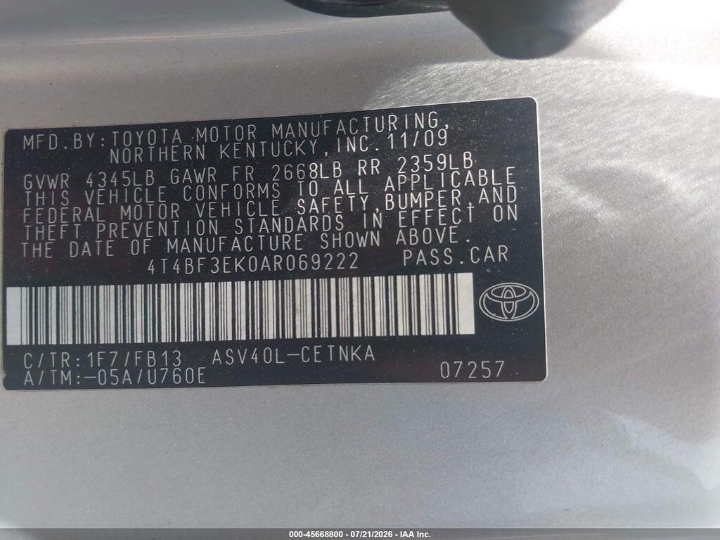 4T4BF3EK0AR069222 2010 TOYOTA CAMRY photo no. 9