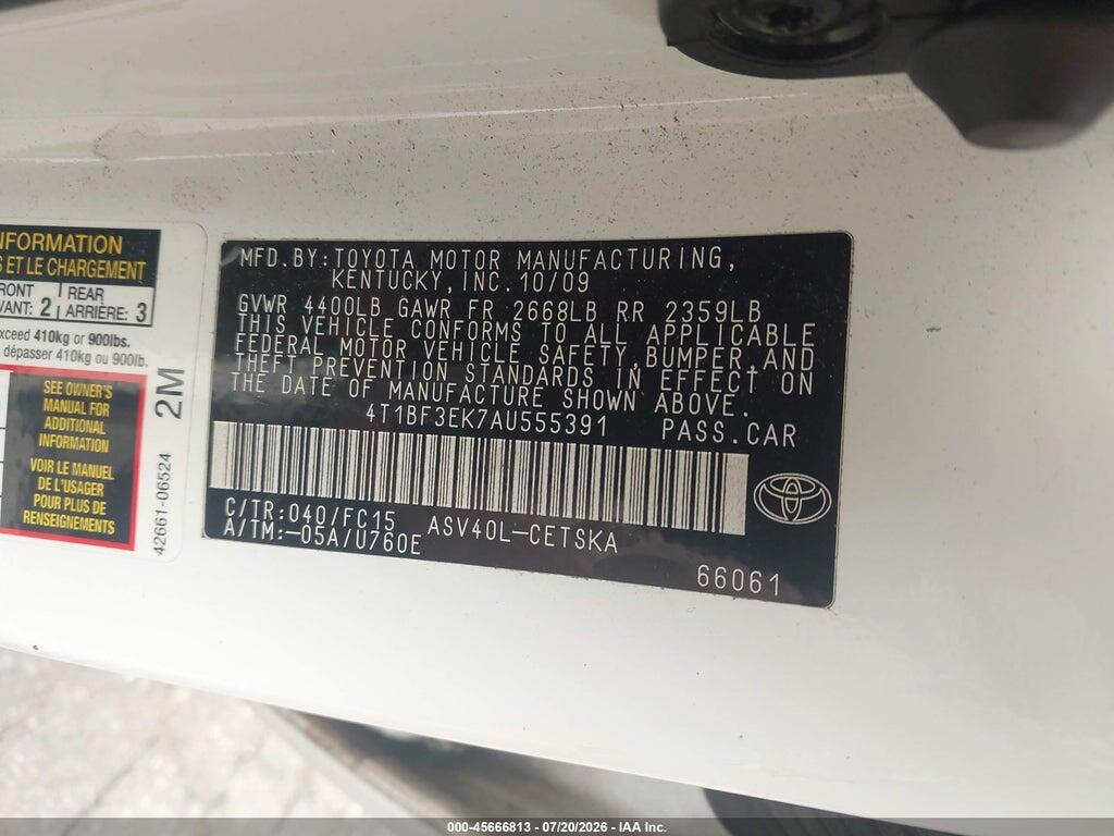 4T1BF3EK7AU555391 2010 TOYOTA CAMRY photo no. 9