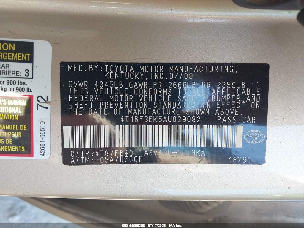 4T1BF3EK5AU029082 2010 TOYOTA CAMRY photo no. 9