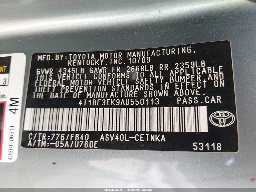 4T1BF3EK9AU550113 2010 TOYOTA CAMRY photo no. 9
