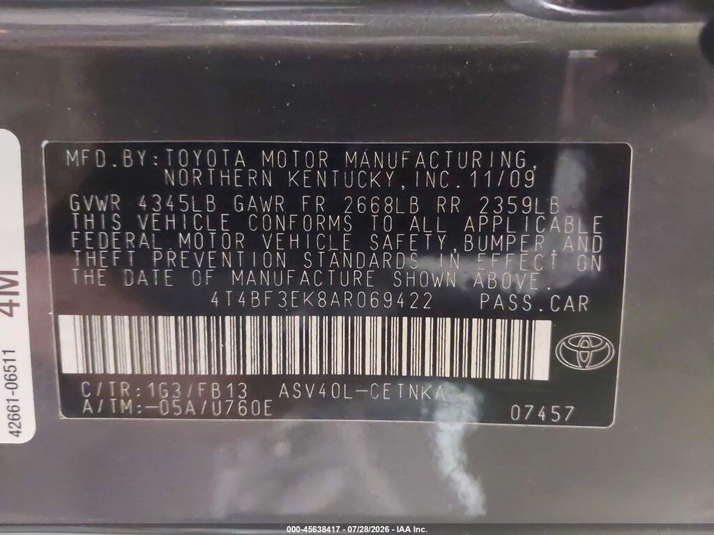 4T4BF3EK8AR069422 2010 TOYOTA CAMRY photo no. 9