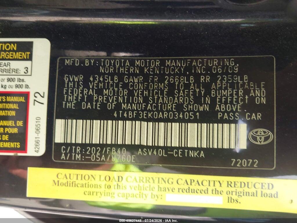4T4BF3EK0AR034051 2010 TOYOTA CAMRY photo no. 9
