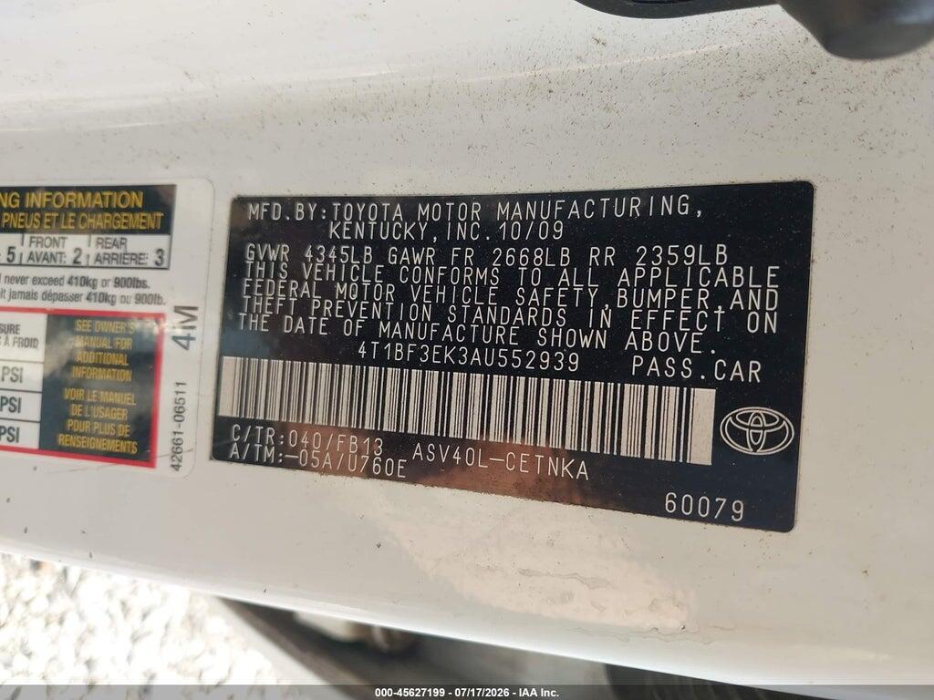 4T1BF3EK3AU552939 2010 TOYOTA CAMRY photo no. 9