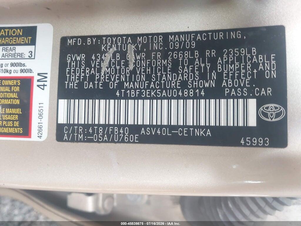 4T1BF3EK5AU048814 2010 TOYOTA CAMRY photo no. 9