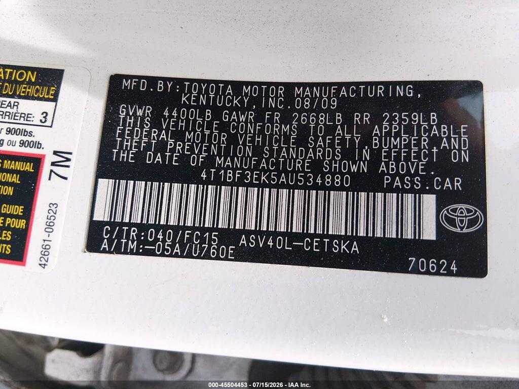 4T1BF3EK5AU534880 2010 TOYOTA CAMRY photo no. 9