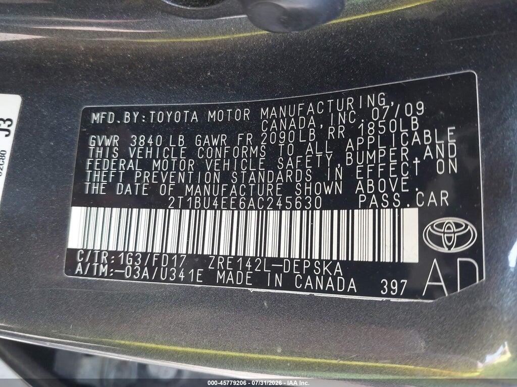 2T1BU4EE6AC245630 2010 TOYOTA COROLLA photo no. 9