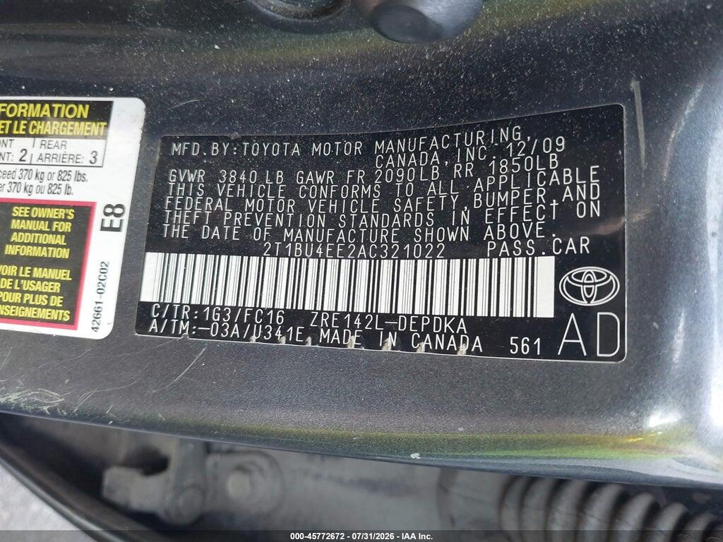 2T1BU4EE2AC321022 2010 TOYOTA COROLLA photo no. 9
